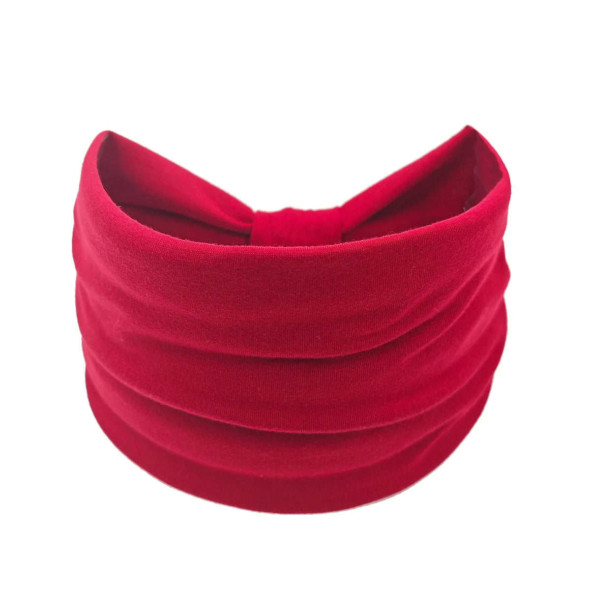 A vibrant red boho wide headband hair wrap for women.