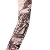 A black and grey illustration of a long seamless tattoo sleeve design on an arm.