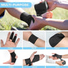 Various applications of a black self-adhesive elastic bandage tape including finger wrist elbow ankle hand and joint wraps