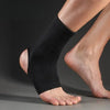 A person's lower leg is wearing a black breathable ankle support brace.