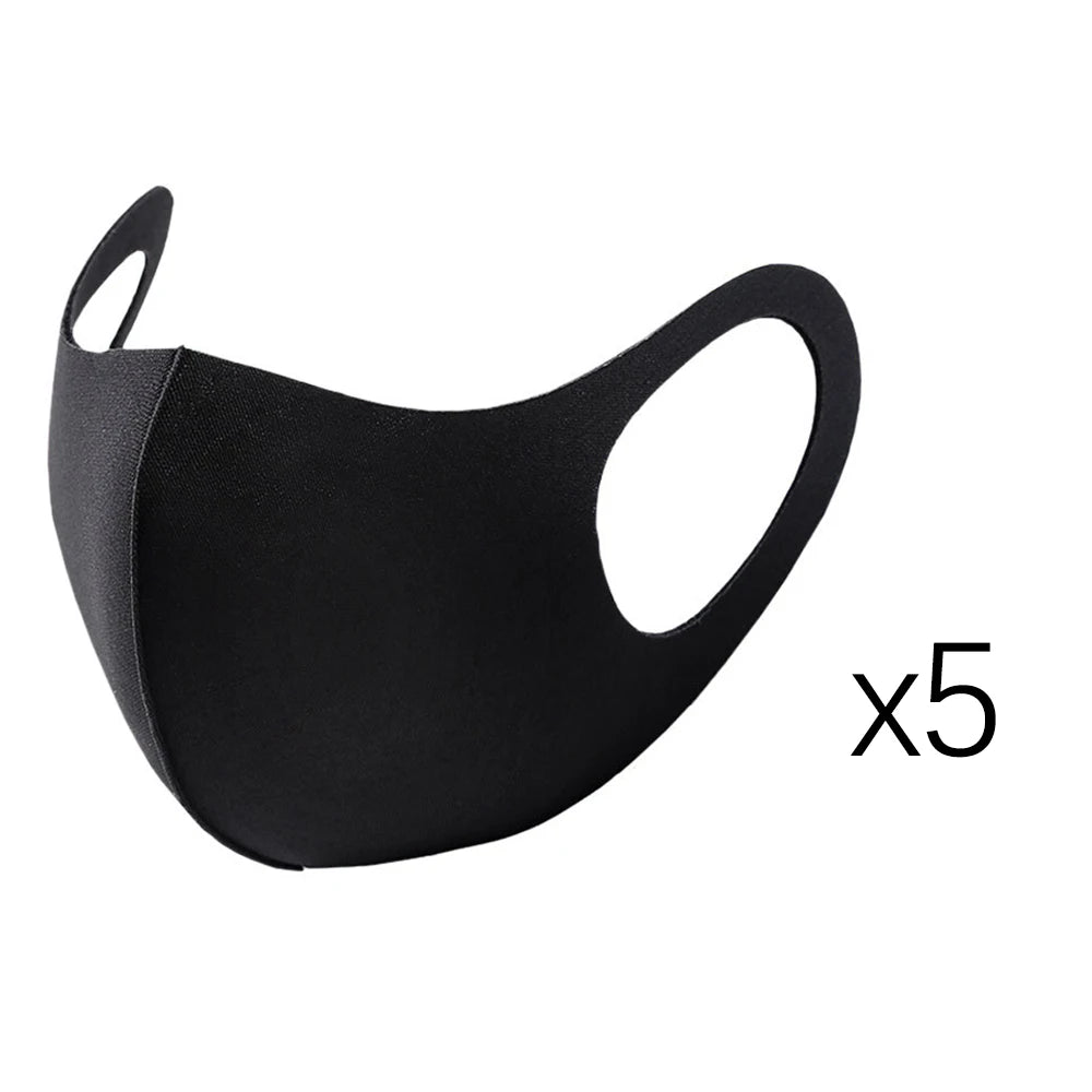 Black UV protection face mask shown with five masks included