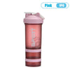 Pink 3-layer protein shaker bottle with a handle