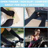 Black compression gloves for daily activities shown on hands, arms, and a person riding a bicycle.