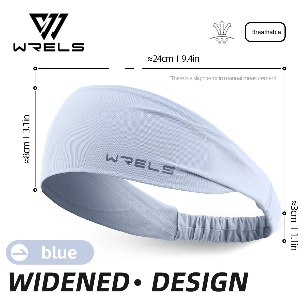 A white WRELS breathable sports headband shown against a white background.