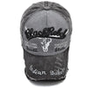Vintage Washed Cotton Baseball Cap with Embroidered Cow Head