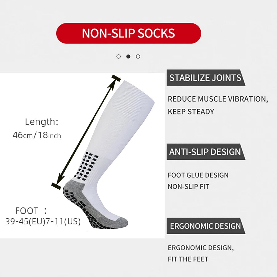 White non-slip socks for football training featuring a stabilizing design and ergonomic fit.