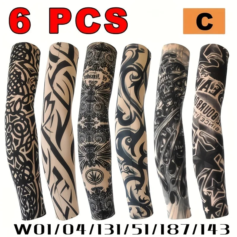 Six black and white sun shading tattoo arm sleeves displayed individually.