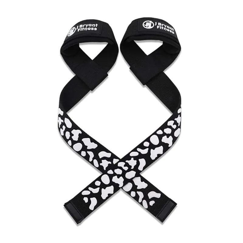 Black and white patterned gym wrist strap for enhanced grip and stability