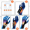 Five steps demonstrating the application of kinesiology tape for sports recovery on the hand and wrist.