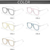 Five different color photochromic square frame sunglasses displayed on a white background.