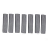 A row of nine gray stretchy sports headbands displayed horizontally.