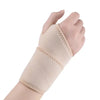 A beige adjustable wrist support brace is shown wrapped around a hand for pain relief.
