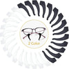 A circular arrangement of black and clear silicone eyeglass ear hooks for anti-slip grip.