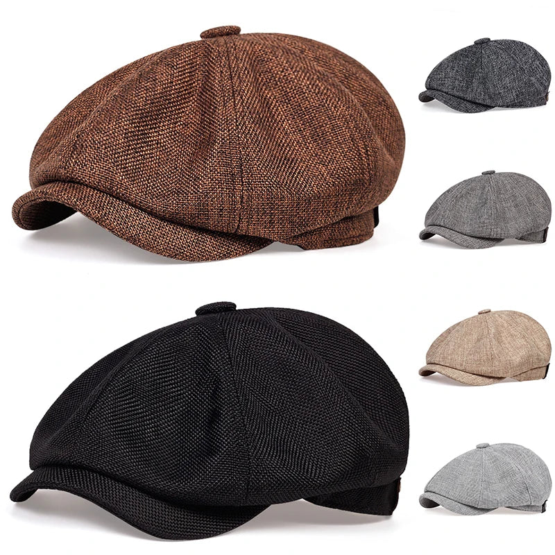 Unisex Linen Newsboy Cap – Retro Octagonal Beret