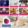 A light pink pet noise reduction ear muff is shown next to a golden retriever dog.