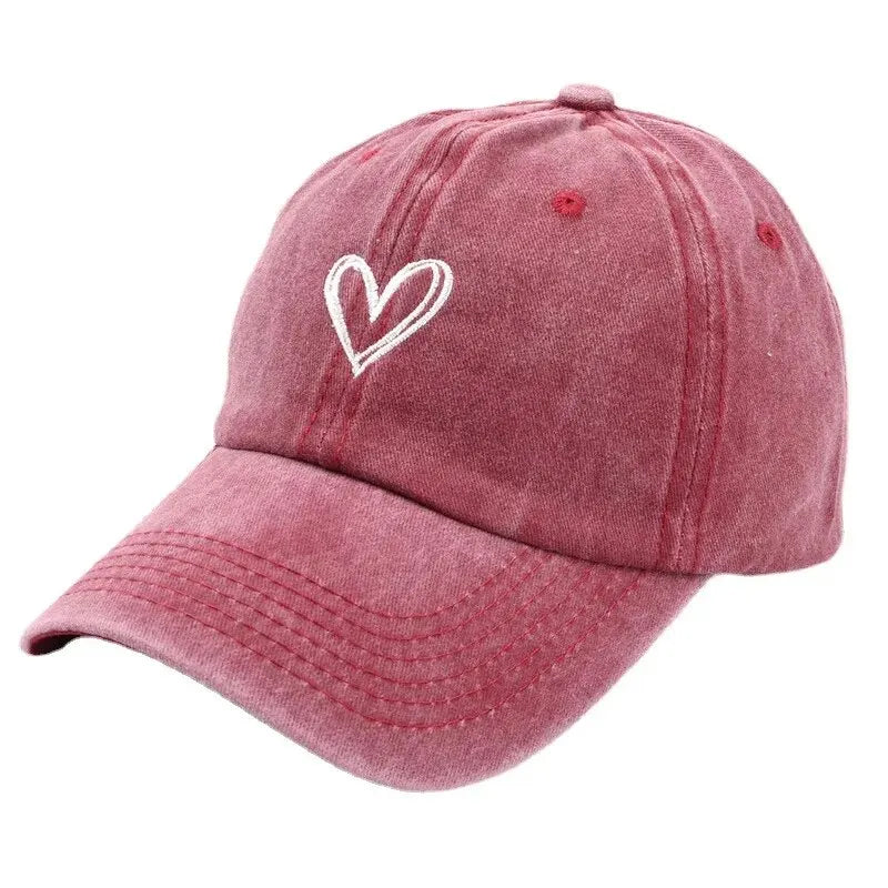 Peach Heart Embroidered Baseball Cap