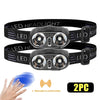 Two black LED headlamps with sensor switches are displayed on a white background.