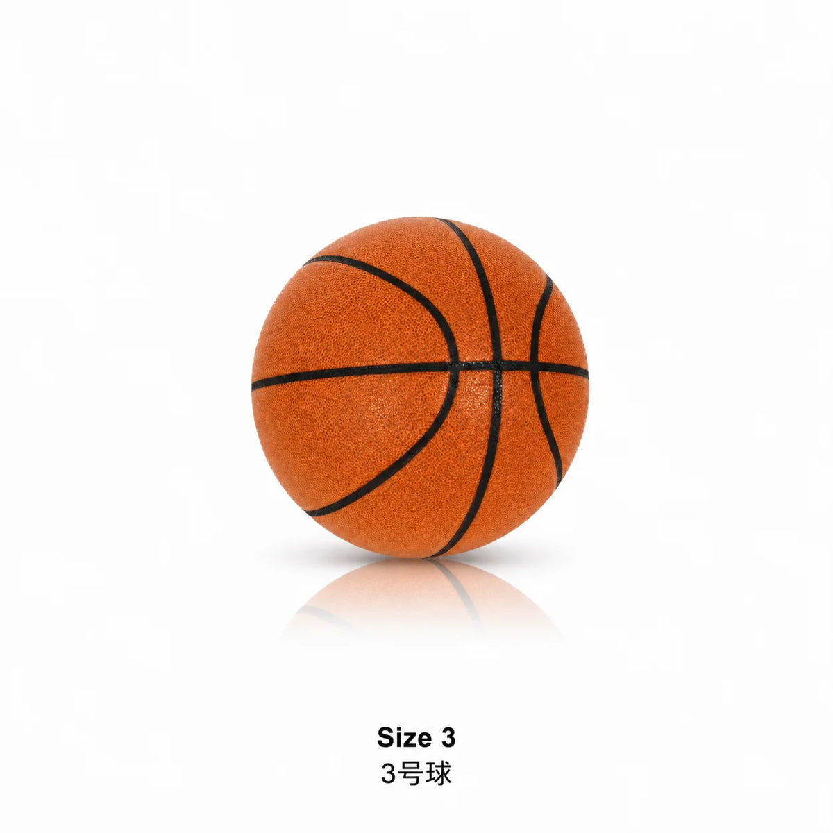 Un ballon de basketball orange avec des lignes noires, étiqueté Taille 3.