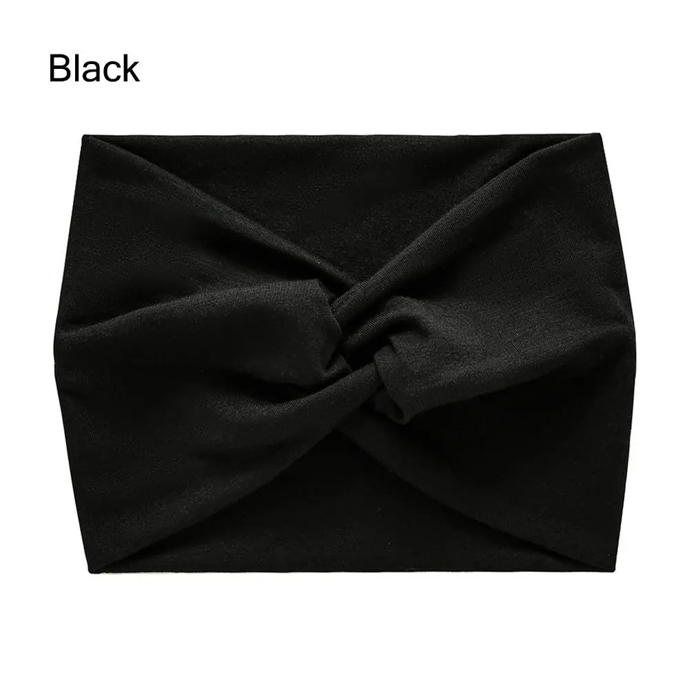 Black cross-knotted fabric headband for yoga and workout