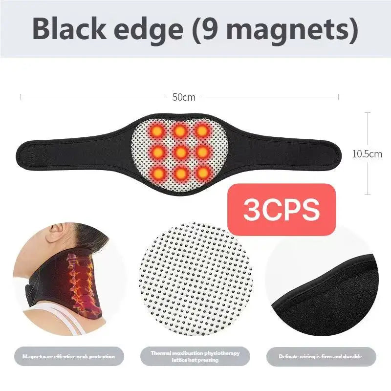Schwarze Kanten-Magnet-Halsstütze mit 9 Magneten und Silikonpolster für thermische Muskellinderung