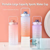 A portable large capacity sports water cup in pink and purple colors with clear silicone lids