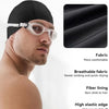 Un homme portant un bonnet de bain noir avec des lunettes transparentes, mettant en valeur le tissu et les éléments élastique
