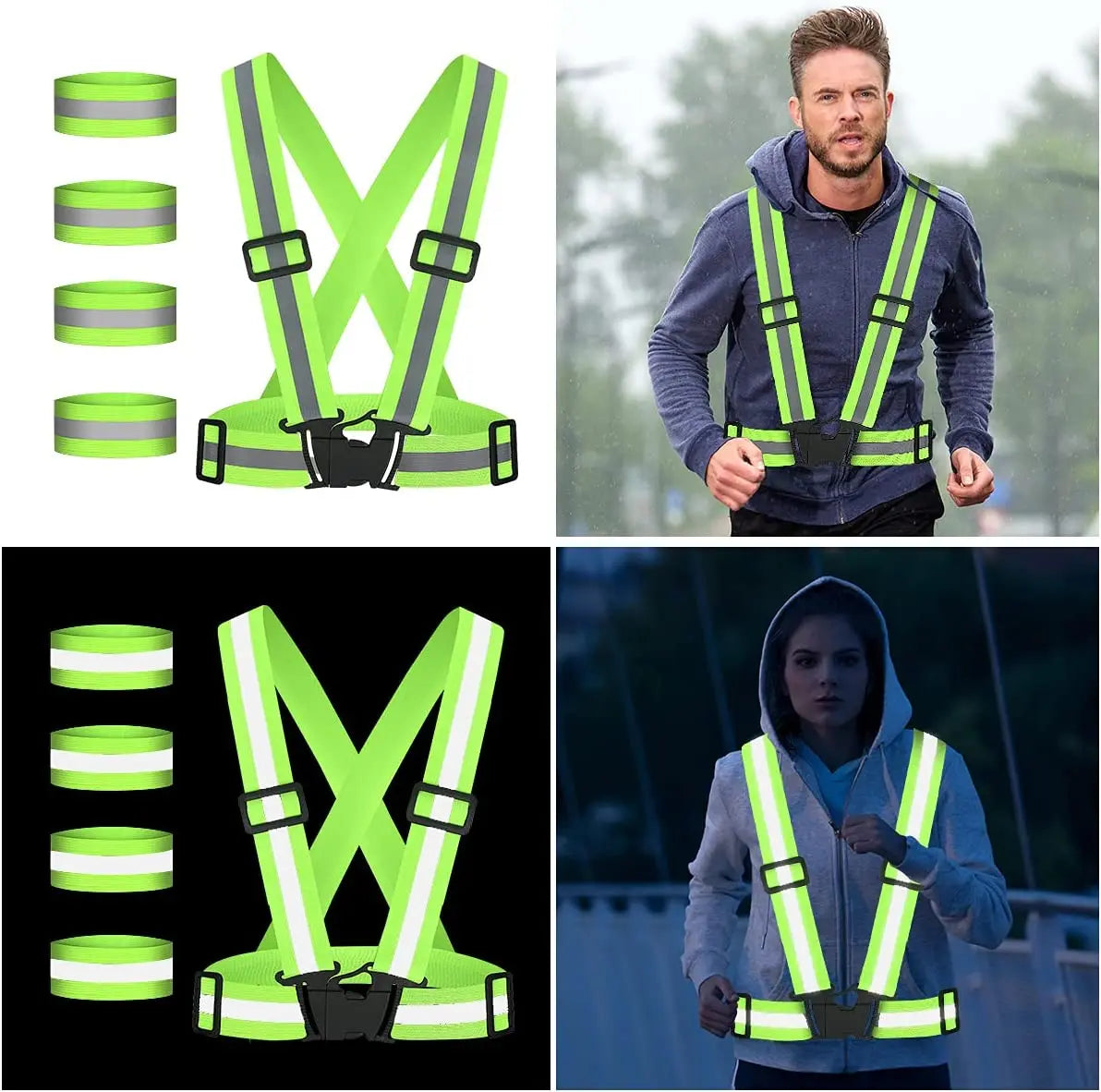 Adjustable High-Visibility Reflective Safety Vest with Wrist Straps