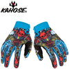 A pair of blue and black Kahose full-finger motocross and off-road cycling gloves.