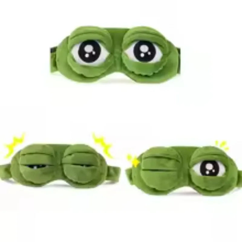 Green plush frog sleep eye mask with large eyes