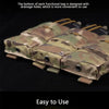 Tactical magazine pouch designed with drainage holes and secured by a bungee cord for easy use