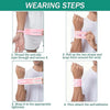 Wearing steps showing how to apply a dual wrist support brace for relief