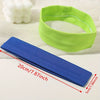 A bright lime green elastic headband and a royal blue fabric strap are shown on a white surface.