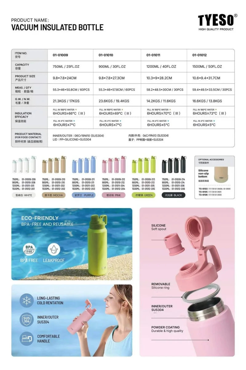 Tasse isotherme en acier inoxydable rose avec couvercle et poignée en silicone, à côté d'accessoires.