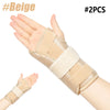 Two beige wrist support braces shown on a hand and forearm for tendonitis or carpal tunnel relief