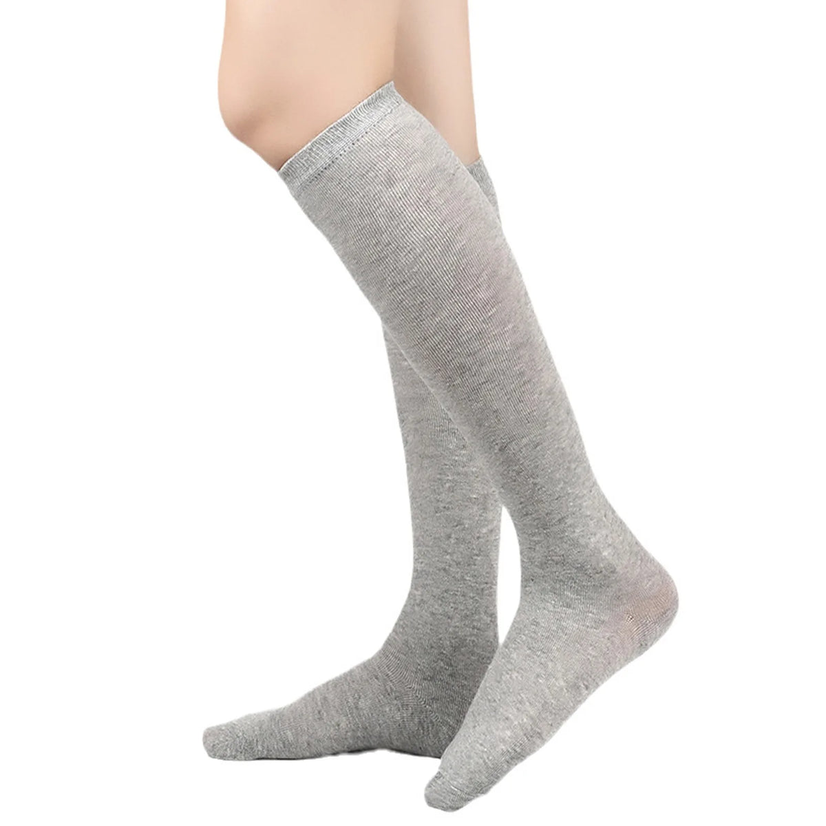Calcetines hasta el muslo grises para mujer con textura acanalada
