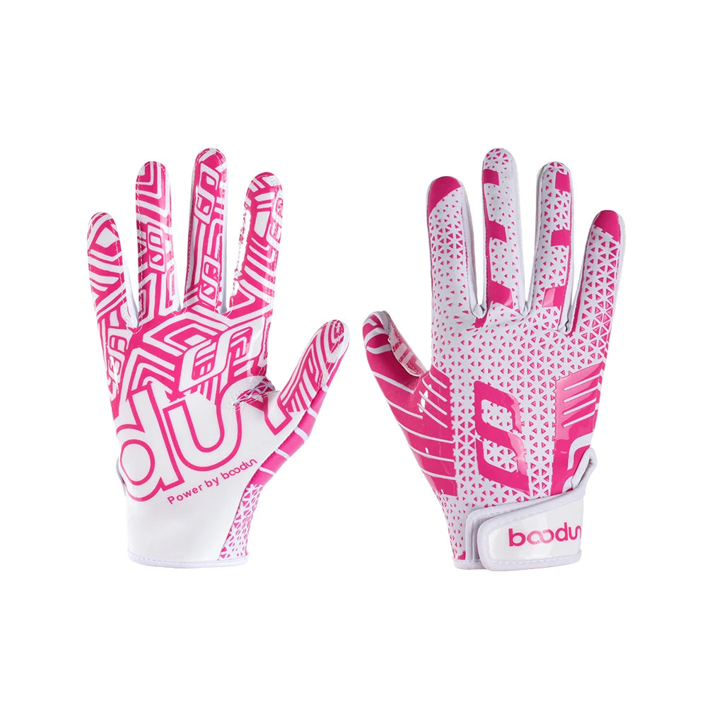 Guantes de protección deportivos y de rugby duraderos en rosa y blanco con patrón geométrico