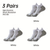 Three pairs of gray and white performance ankle socks shown from the top view.