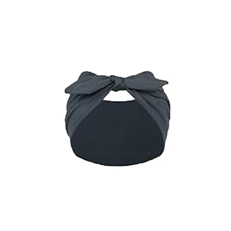 A dark gray solid bow headband for hair styling and workout.