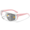 Pink photochromic sports sunglasses with a flexible frame and lens