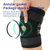 A hand is applying an annular gasket package shock absorption knee brace to a person's knee joint.