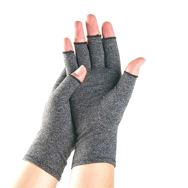 A hand wearing fingerless breathable gloves for outdoor or typing use.