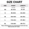 Size chart for women's quick dry moisture-wicking gym t-shirts showing sizes XS to XL with corresponding waist and length mea