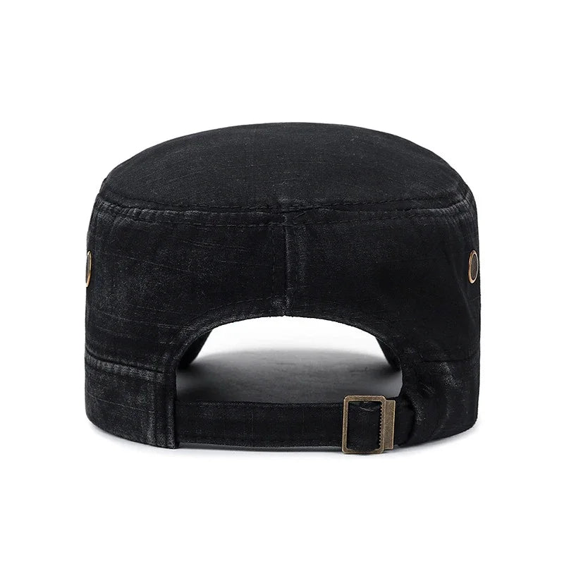 Classic Military Cadet Flat Cap – Unisex Adjustable Snapback