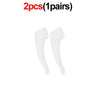 Two white silicone eyeglass ear hooks for anti-slip grip
