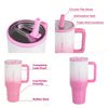 Pink insulated stainless steel water bottle with handle and flip straw featuring triple wall insulation and dishwasher safe d