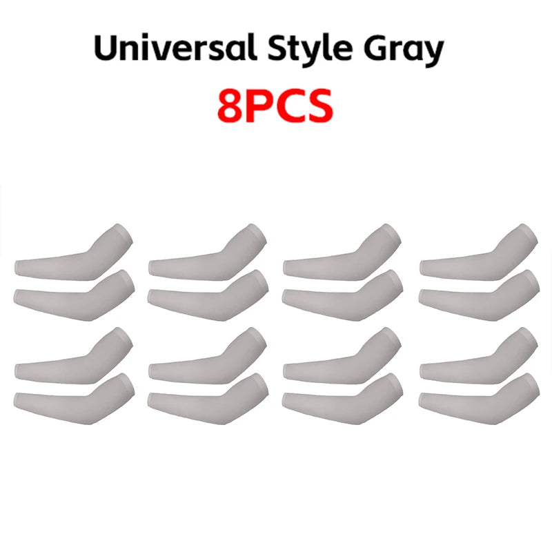 Eight gray fingerless arm sleeves for UV protection and warmth