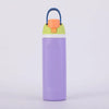 A purple stainless steel insulated fitness cup with an orange lid and blue straw loop.