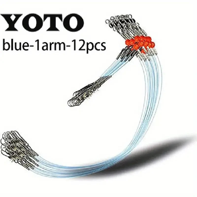 YOTO blue one-arm fishing tackle rig with 12 pieces of line and hooks