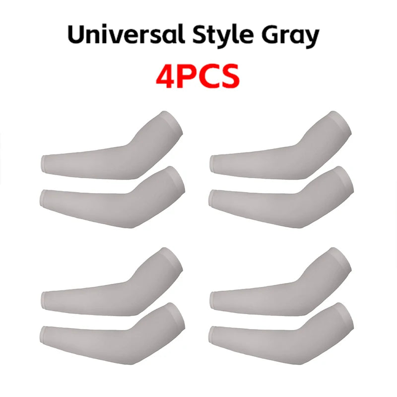 Four universal style gray fingerless arm sleeves for UV protection and warmth