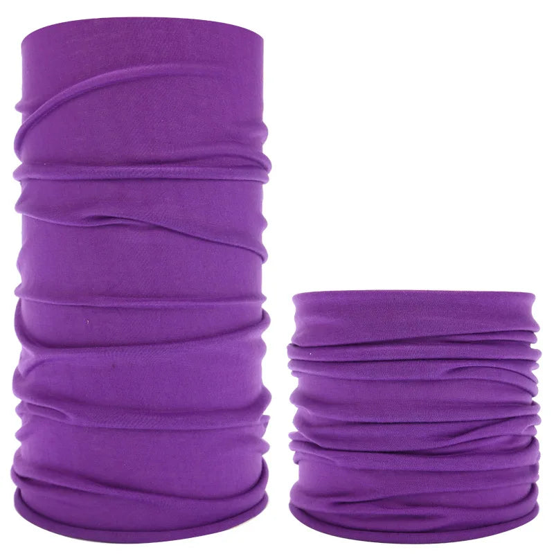 Purple seamless fabric headband rolled up for display